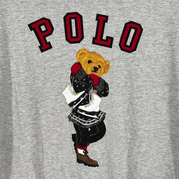 Ralph Lauren Polo Bear Ice Skates Skirt Flag Gray Sleep Shirt Size Medium NWT - Picture 3 of 10